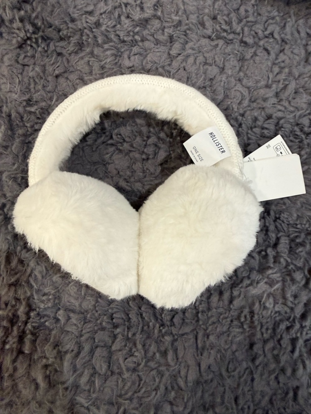 Hollister Cream Faux-Fur Over-Ear Headband Headphones
